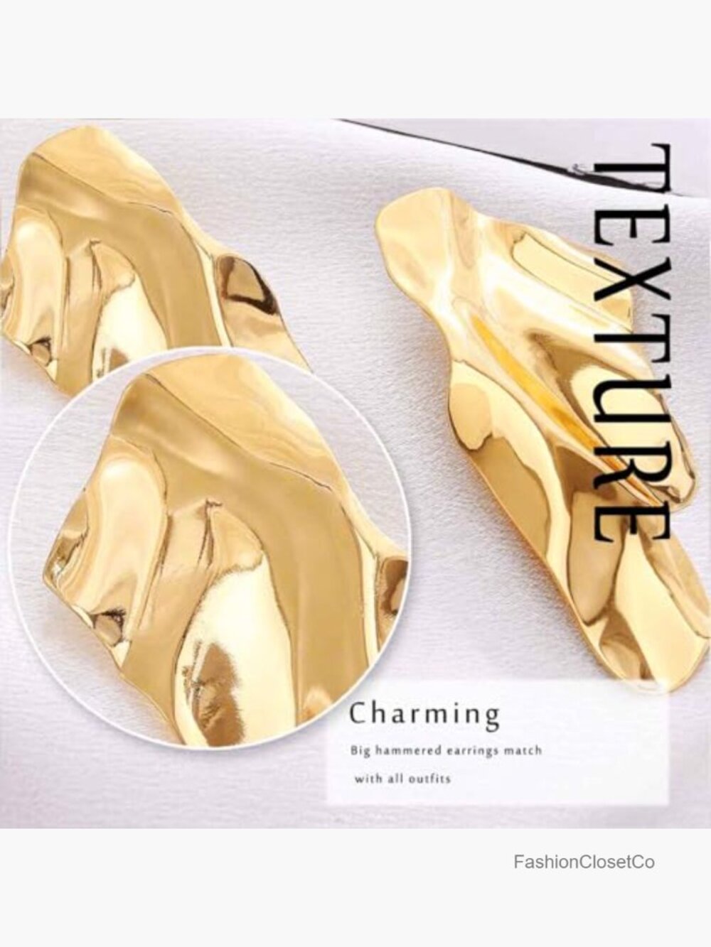 Gold Texture Irregular Hammered Geometric Earrings for Women - Picture 5 of 6